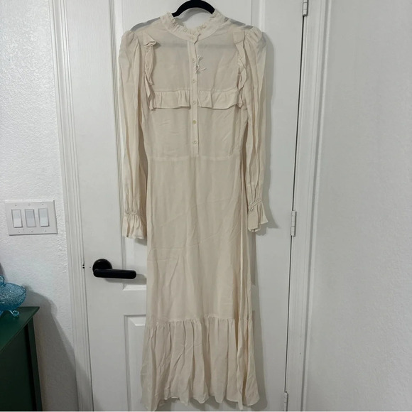 NEW Reformation Hallie Maxi Long Sleeve Dress 6 Victorian Ruffle Cream Dress - Picture 4 of 12